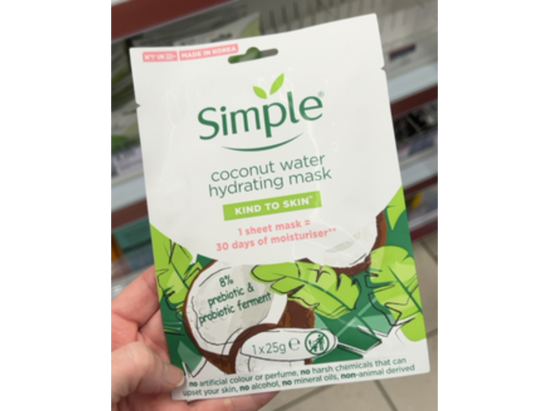 Simple Hydrating Mask, Coconut Water, 25 g, 1 Count
