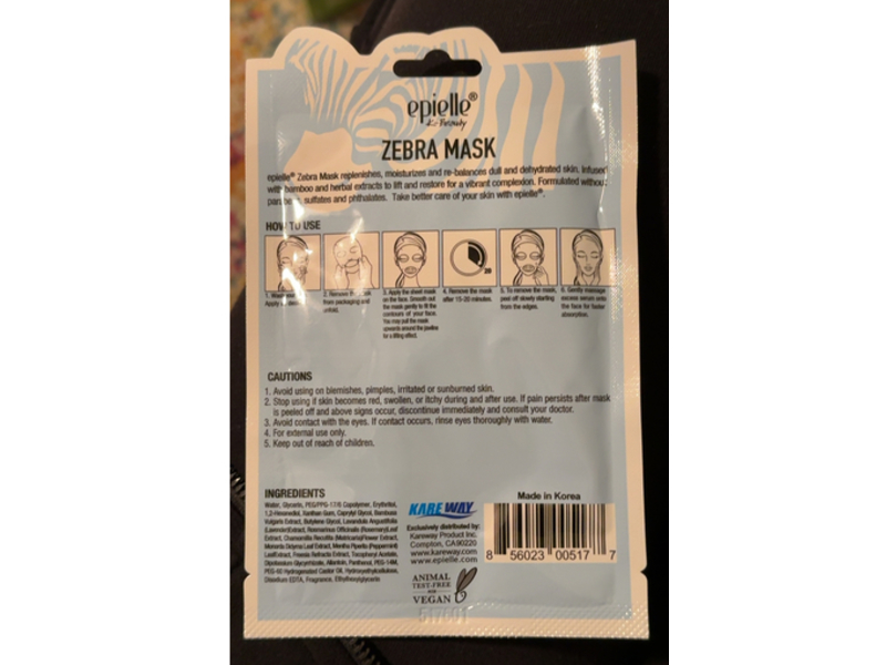 Epielle Zebra Mask Lifting & Restoring Face Mask, 0.8 fl oz/23 mL, Pack Of 6