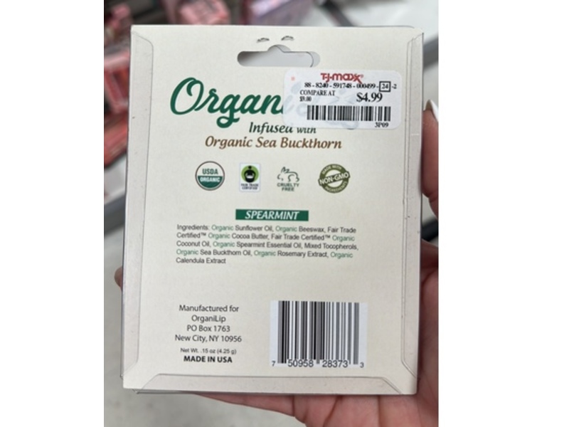 Organic Lip Ultra Moisturizing Organic Lip Balm, Spearmint, 0.15 oz/4.25 g, Pack Of 3