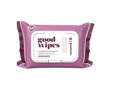Goodwipes Flushable & Plant Based Wipes, Rose Water, 60 Count, Pack Of 8