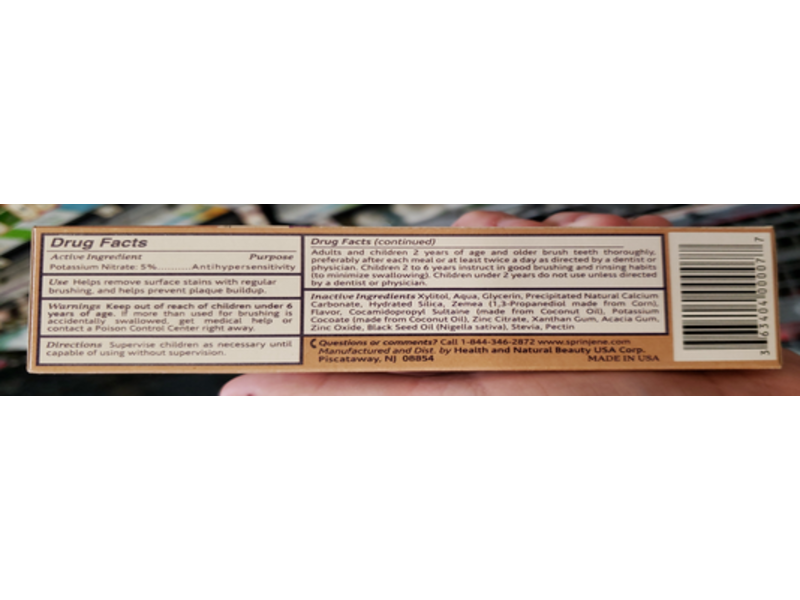 SprinJene Sensitivity Relief Toothpaste, Black Seed Oil, 3.5 oz/99 g