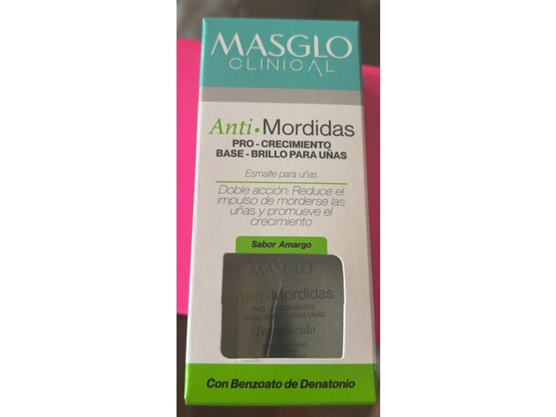 Masglo Anti-Mordidas Pro-Crecimiento Base Nail Polish, Translucent, 2 fl oz/13.5 mL