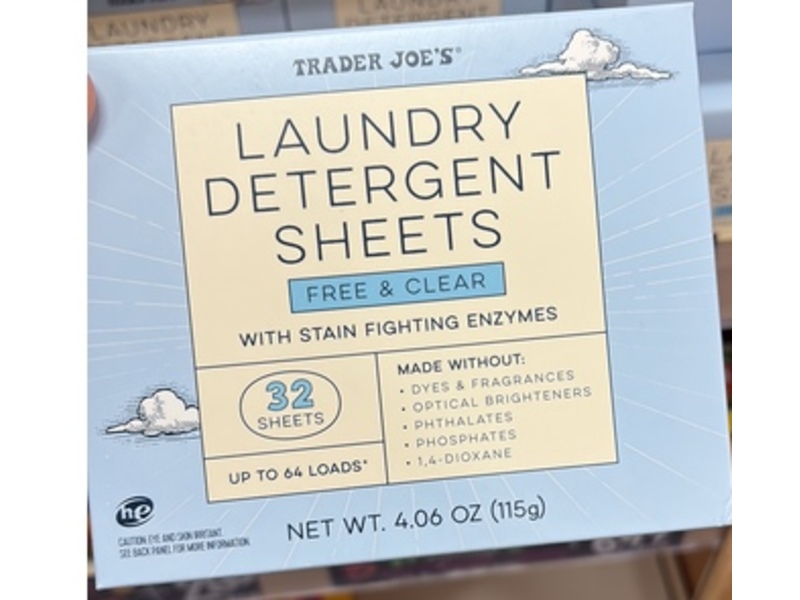 Trader Joe's Laundry Detergent Sheets, Free & Clear, 64 Loads, 4.06 oz/115 g, 32 Count