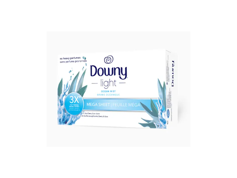 Downy Light Mega Dryer Sheets, Ocean Mist, 60 Count