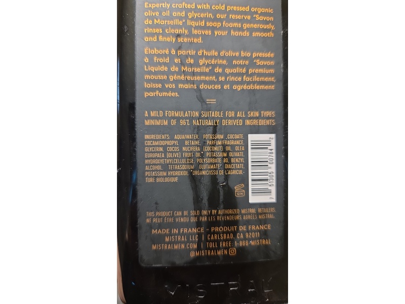Mistral Marseille Hand Soap, Salted Gin, 16.9 fl oz/500 mL