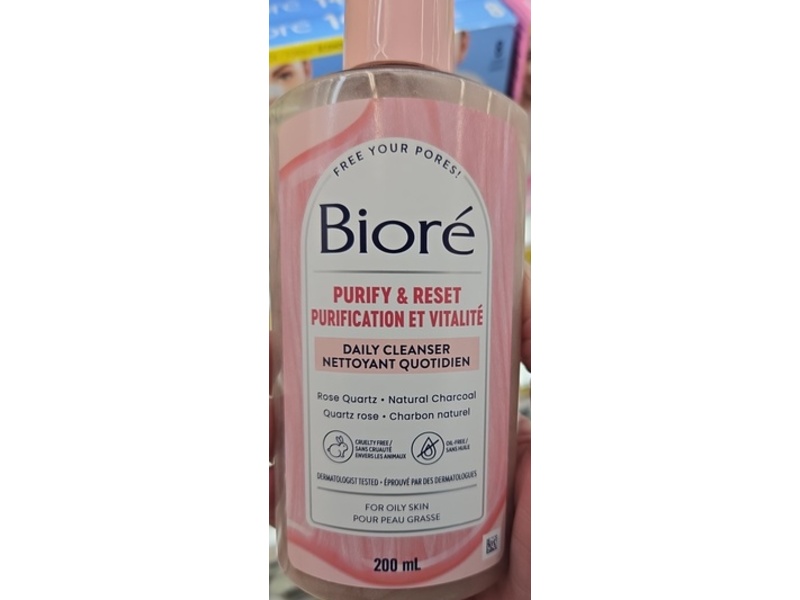 Biore Purify & Reset Daily Cleanser, Rose Quartz + Natural Charcoal, 200 mL