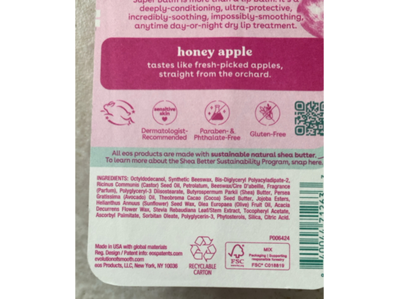 Eos 24H Moisture Super Balm, Honey Apple, 0.35 fl oz/10 mL