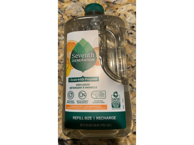 Seventh Generation Dish Liquid, Clementine Zest & Lemongrass Scent, 50 fl oz/1.47 L