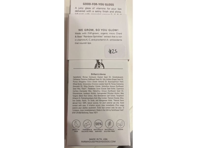 FarmHouse Fresh Vitamin Glaze Oil Infused Lip Gloss, Peach Peony, 0.25 fl oz/7.4 mL