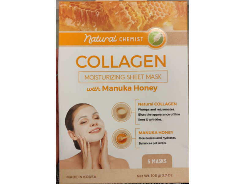 Natural Chemist Collagen Moisturizing Sheet Mask, Manuka Honey, 3.7 oz/105 g, Pack Of 5