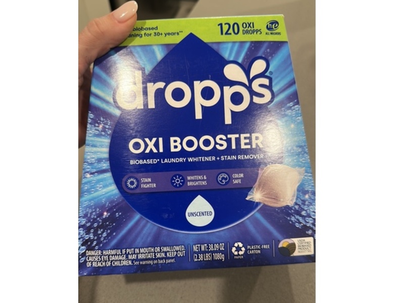 Dropps Oxi Booster Laundry Whitener + Stain Remover, Unscented, 120 Loads, 38.09 oz/1080 g, 120 Pods