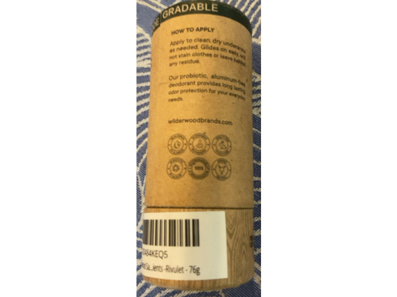Wilderwood Rivulet Natural Probiotic Deodorant, Sandalwood, 2.6 oz/76 g