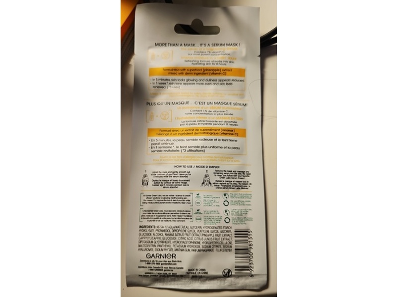 Garnier Brightening Serum Mask, Pinea-C, 0.49 fl oz/14 mL, 1 Count