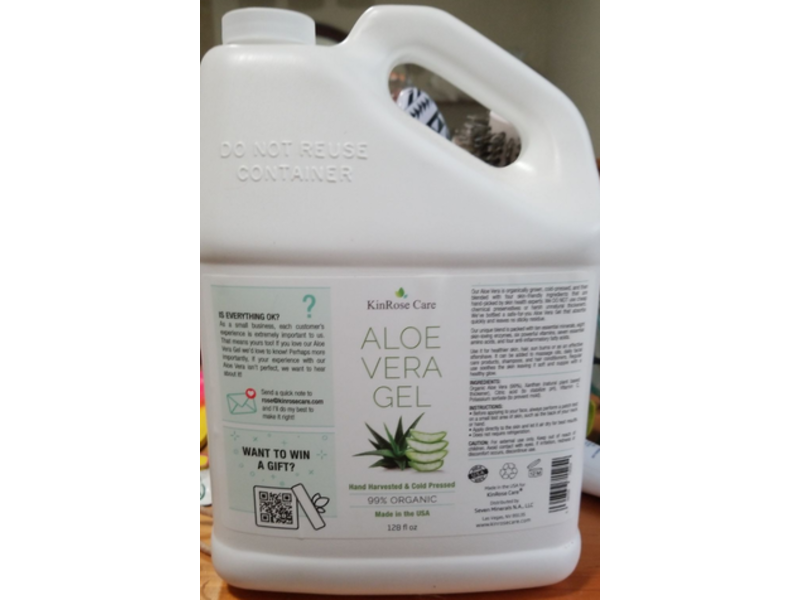 Kinrose Care Aloe Vera Gel, Cold Pressed, 128 fl oz