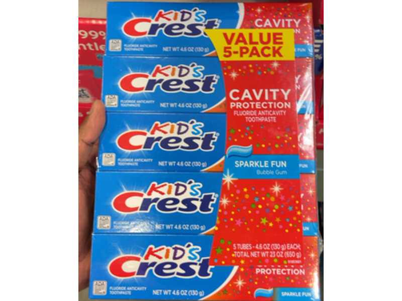 Crest Kid's Toothpaste, Sparkle Fun, 4.6 oz/130 g, Pack Of 5