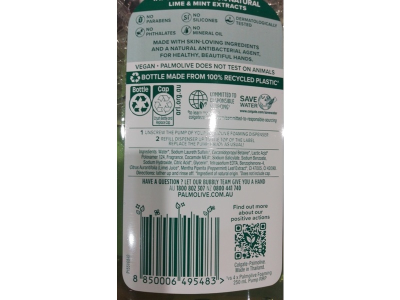 Palmolive Antibacterial Foaming Hand Wash, Lime & Mint, 1 L
