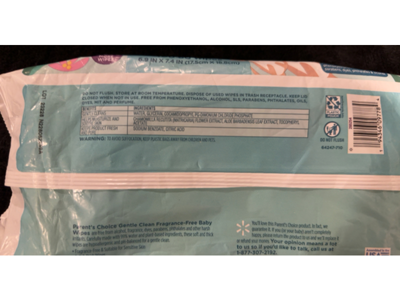 Parent's Choice Gentle Clean Wipes, 100 Count