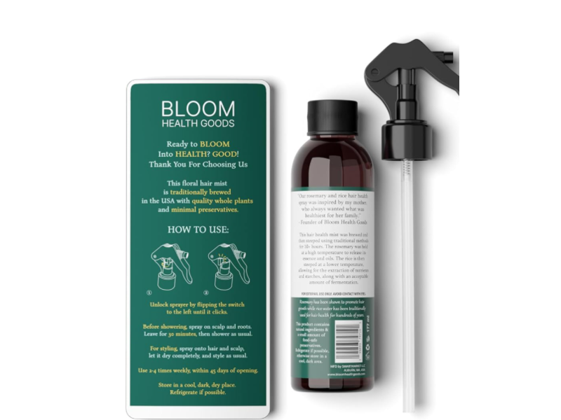 Bloom Health Goods Growth Formula Spray, Rice Water & Brewed Rosemary, 6 fl oz/177 mL