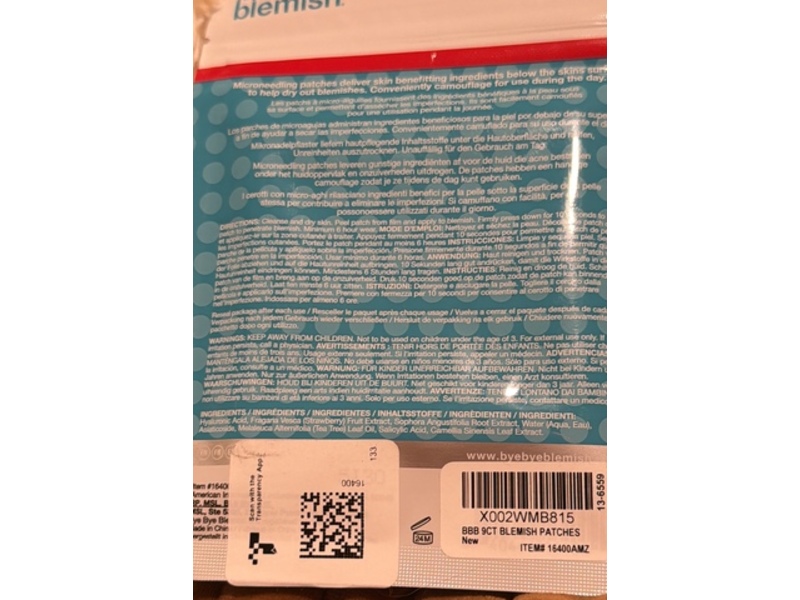Bye Bye Blemish Microneedling Blemish Patches, Salicylic Acid + Hyaluronic Acid & Tea Tree Oil, 0.032 oz/0.9 g