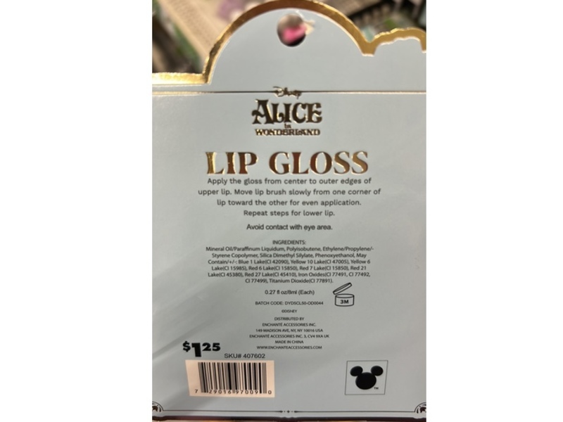 Enchanteaccessories Disney Alice In Wonderland Lip Gloss Set, 0.27 fl oz/8 mL, 2 Count