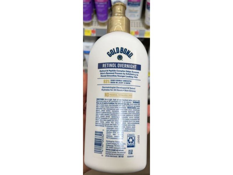 Gold Bond Age Renew Retinol Overnight Body & Face Lotion, Retinol & Peptide Complex, 13 oz/368 g