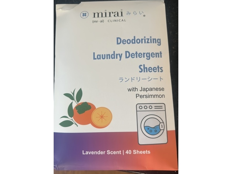 Mirai Clinical Deodorizing Laundry Detergent Sheets, Japanese Persimmon Lavender Scent, 40 Count