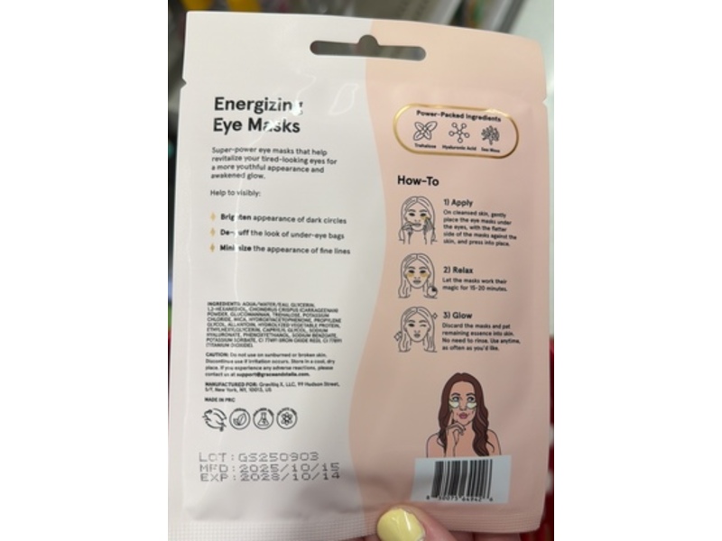 Grace & Stella Energizing Eye Mask, Trehalose & Hyaluronic Acid, 0.2 fl oz/6 g, 2 Count