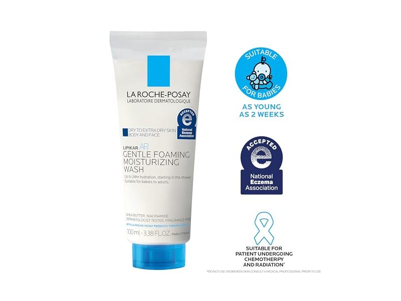La Roche-Posay Gentle Foaming Moisturizing Wash, 3.38 fl oz/100 mL