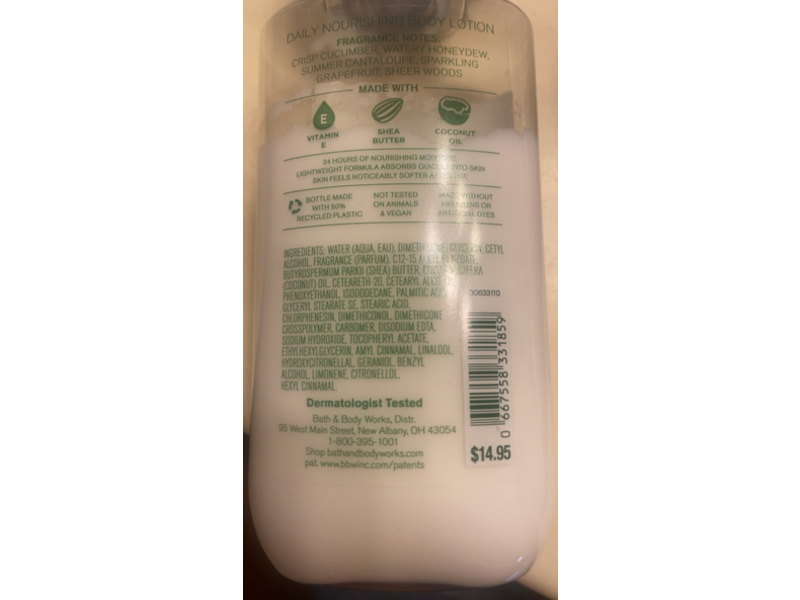 Bath & Body Works Cucumber Melon Body Lotion, Shea Butter + Coconut Oil, 8 fl oz/236 mL