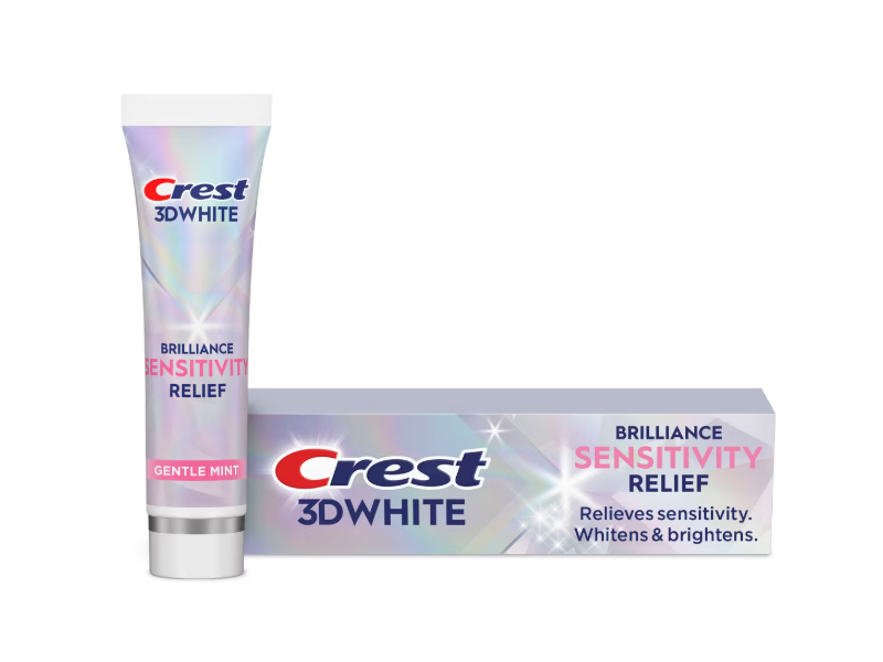 Crest 3D White Brilliance Sensitivity Relief Toothpaste, Gentle Mint, 3.9 oz/110 g
