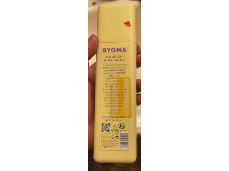 Byoma Milky Oil Cleanser, Barrier Lipids + Squalane + Moringa Seed Oil, 3.38 fl oz/100 mL