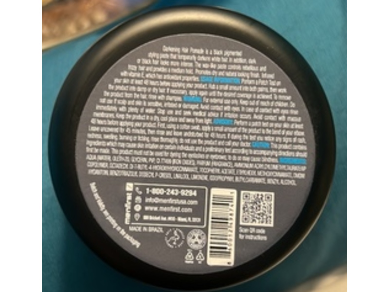 Menfirst Darkening Hair Pomade, Medium Hold, Black, 3 oz