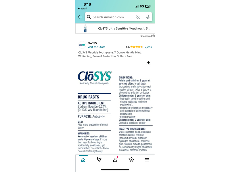 Closys Sensitive Toothpaste, Gentle Mint, 7 oz/198 g