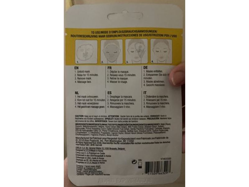 Kiss New York Professional Deeply Nourishing Facial Sheet Mask, Honey, 1 Count