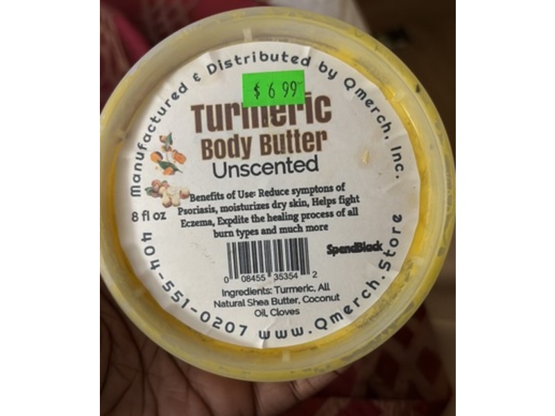 Qmerch Turmeric Body Butter, Unscented, 8 fl oz