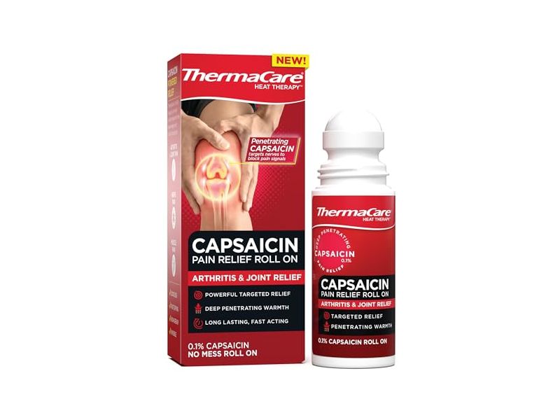 Thermacare Heat Therapy Arthritis & Joint Pain Relief Roll On, Capsaicin, 2.5 oz/70.8 g