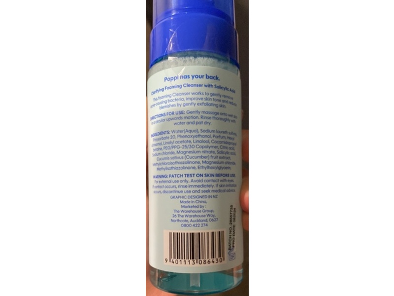 Poppi Clarifying Foaming Cleanser, Salicylic Acid + Cucumber, 150 mL