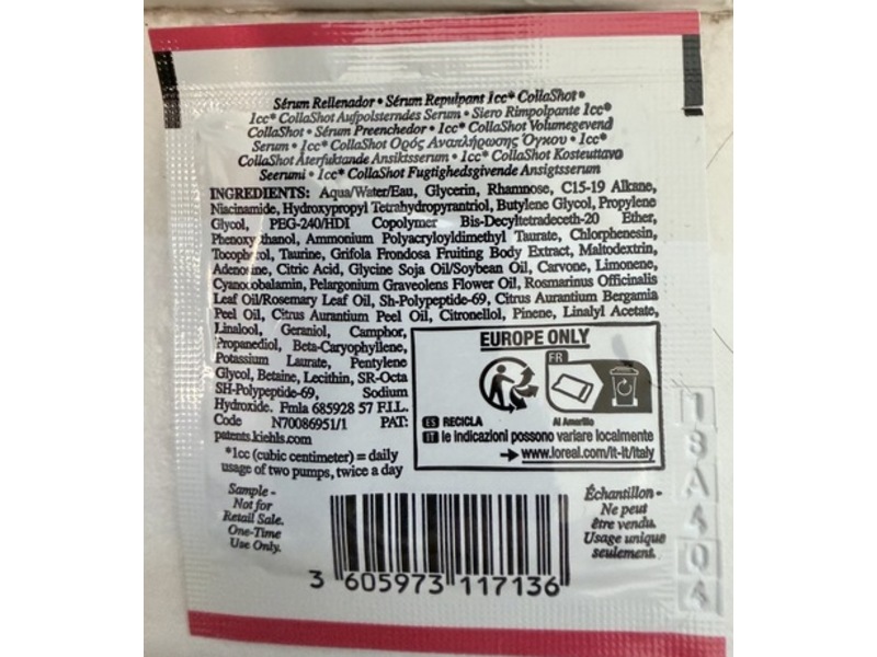 Kiehl's Dermatologist Solutions 1cc CollaShot Plump Serum, 0.05 fl oz/1.5 mL