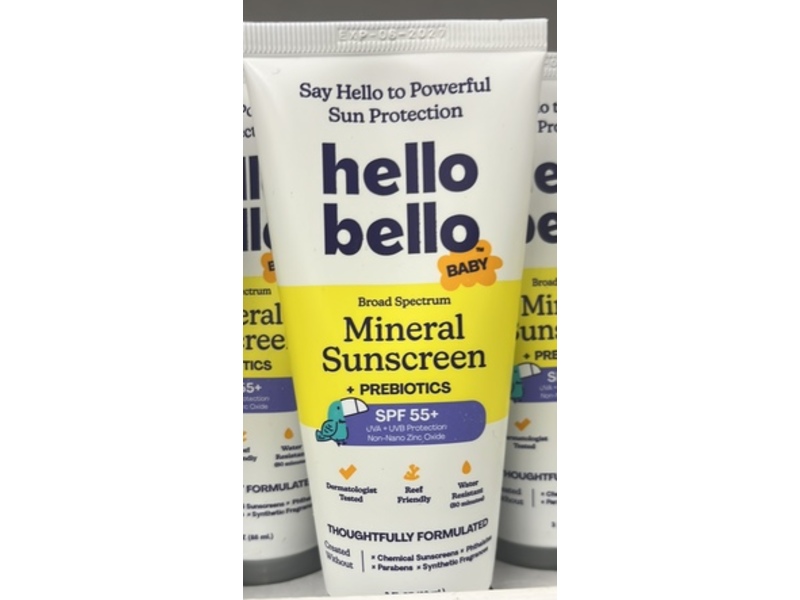 Hello Bello Baby Mineral Sunscreen+Prebiotics, SPF 55+, 3 fl oz/88 mL