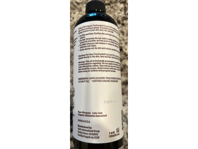 Pura d'or Organic Fractionated Coconut Oil, 16 fl oz/473 mL