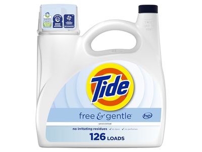 Tide Free & Gentle Liquid Laundry Detergent, Unscented, 126 Loads, 166 fl oz/4.9 L
