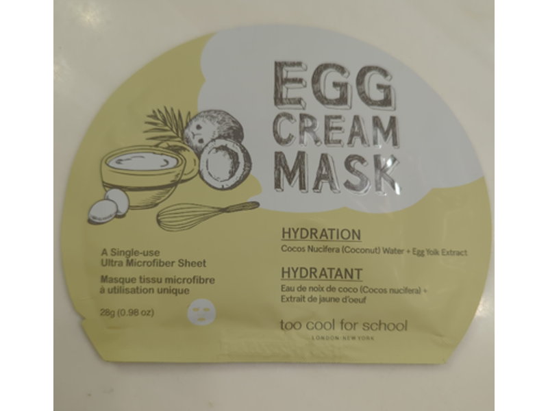 Too Cool For School Hydration Egg Cream Mask, Cocos Nucifera (Coconut) Water + Egg yolk Extract, 0.98 oz/28 g, Pack Of 5
