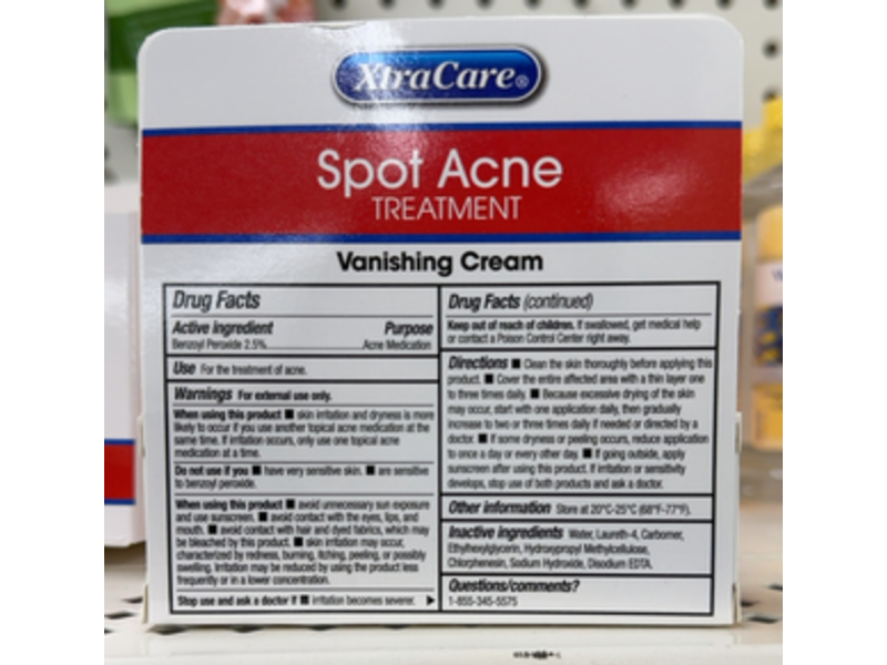 Xtra Care Spot Acne Treatment Vanishing Cream, Benzoyl Peroxide, 0.75 oz/21 g