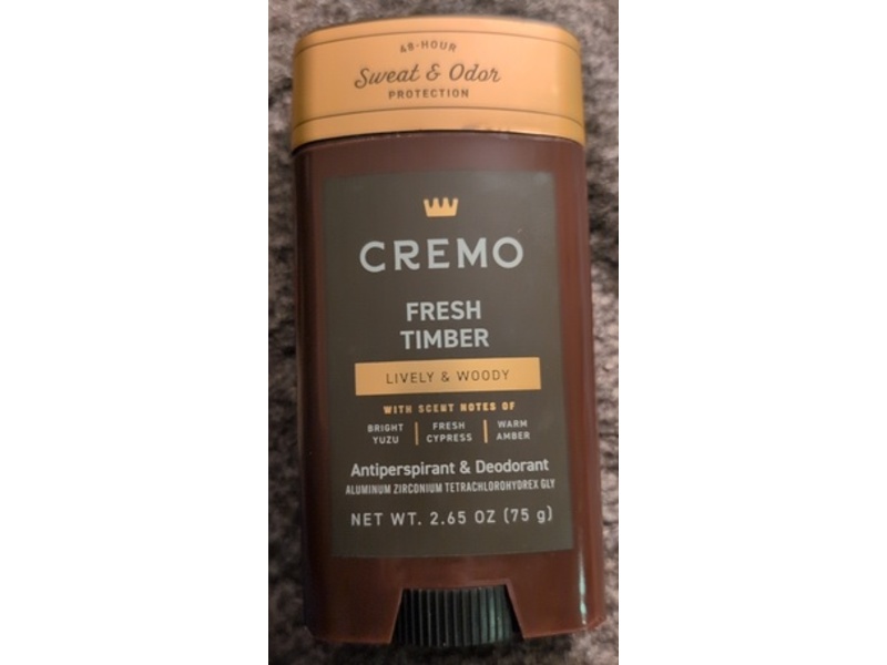 Cremo Antiperspirant & Deodorant, Fresh Timber, Lively & Woody, 2.65 oz/75 g