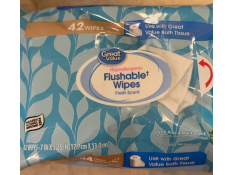 Great Value Flushable Wipes, Fresh Scent, 42 Count, Pack Of 6