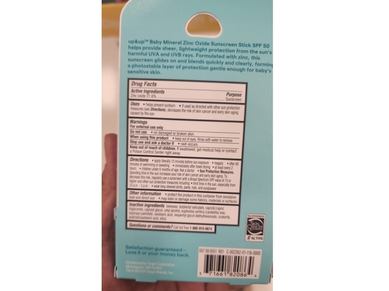 Up&Up Baby Mineral Zinc Oxide Sunscreen Stick, SPF 50, 0.47 oz/13.3 g