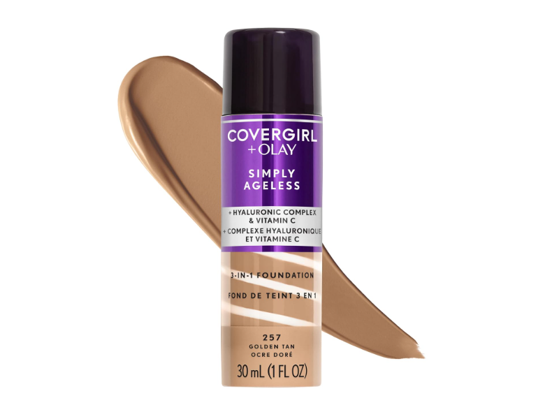 CoverGirl + Olay Simply Ageless 3-in-1 Liquid Foundation, 257 Golden Tan, 1 fl oz/30 mL