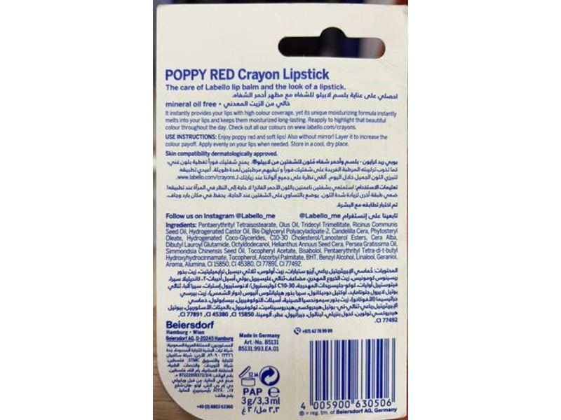 Labello Crayon Lipstick, Poppy Red, 3.3 mL