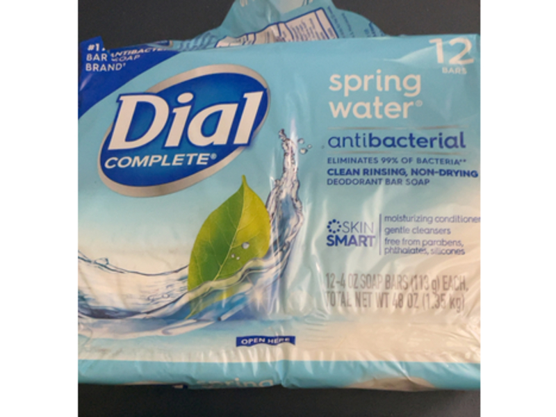 Dial Antibacterial Bar Soap, Spring Water, 48 oz/1.35 kg, 12 Count