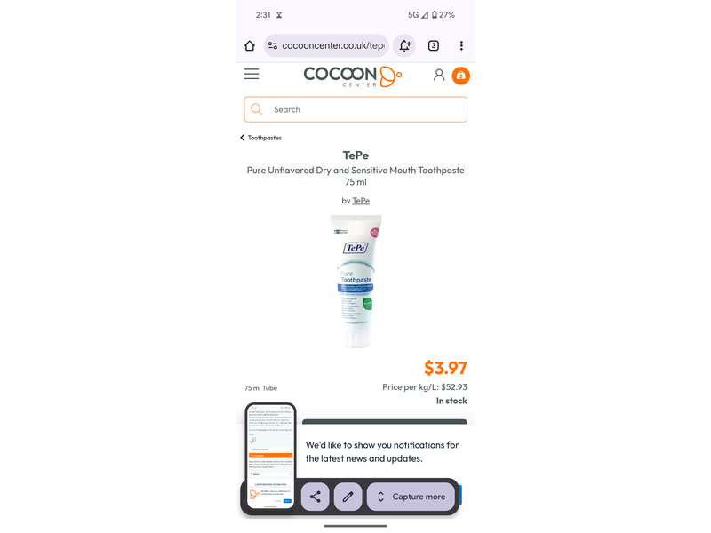 TePe Pure Toothpaste, Unflavored, 75 mL